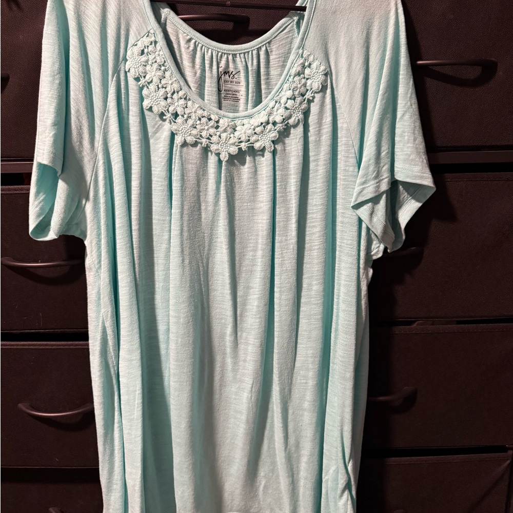 Faded Glory Green Embellished Blouse with Lace Detail